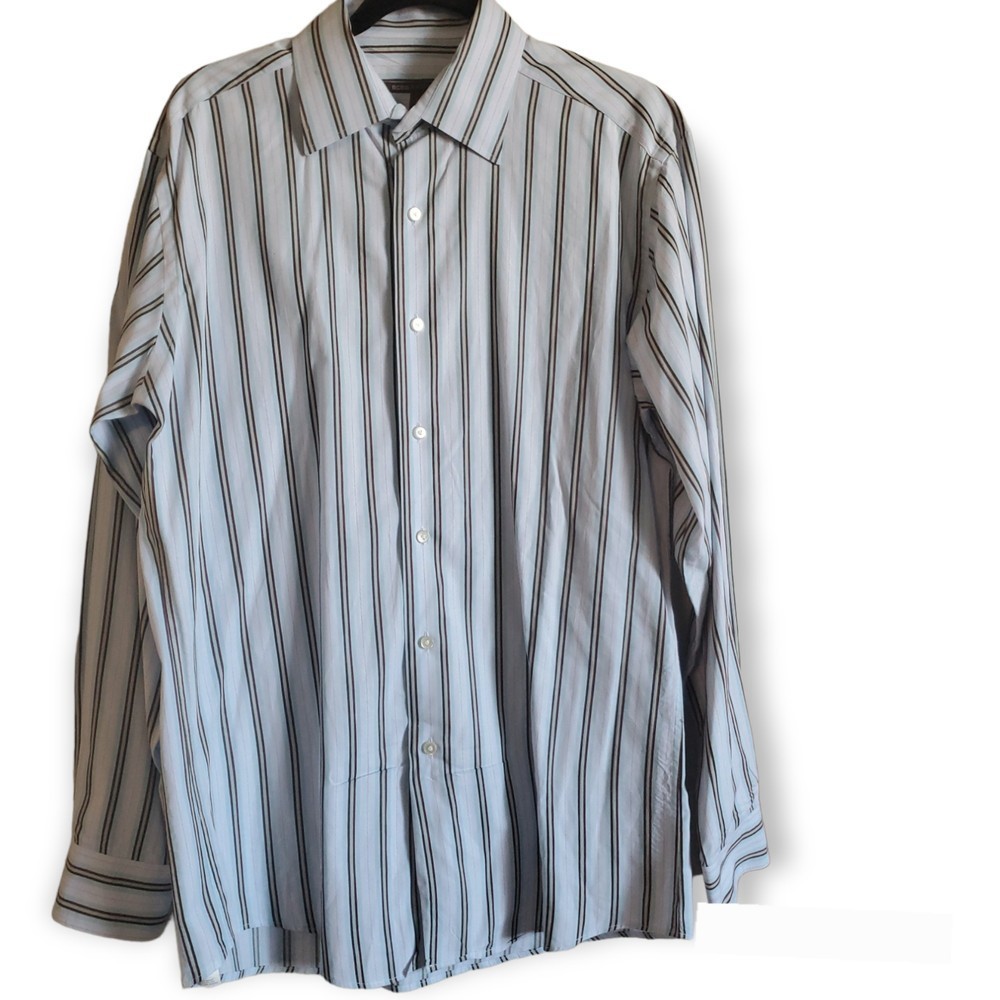 𝅺Men long sleeves casual slim fit BCBG vertical stripes light grey multi size L